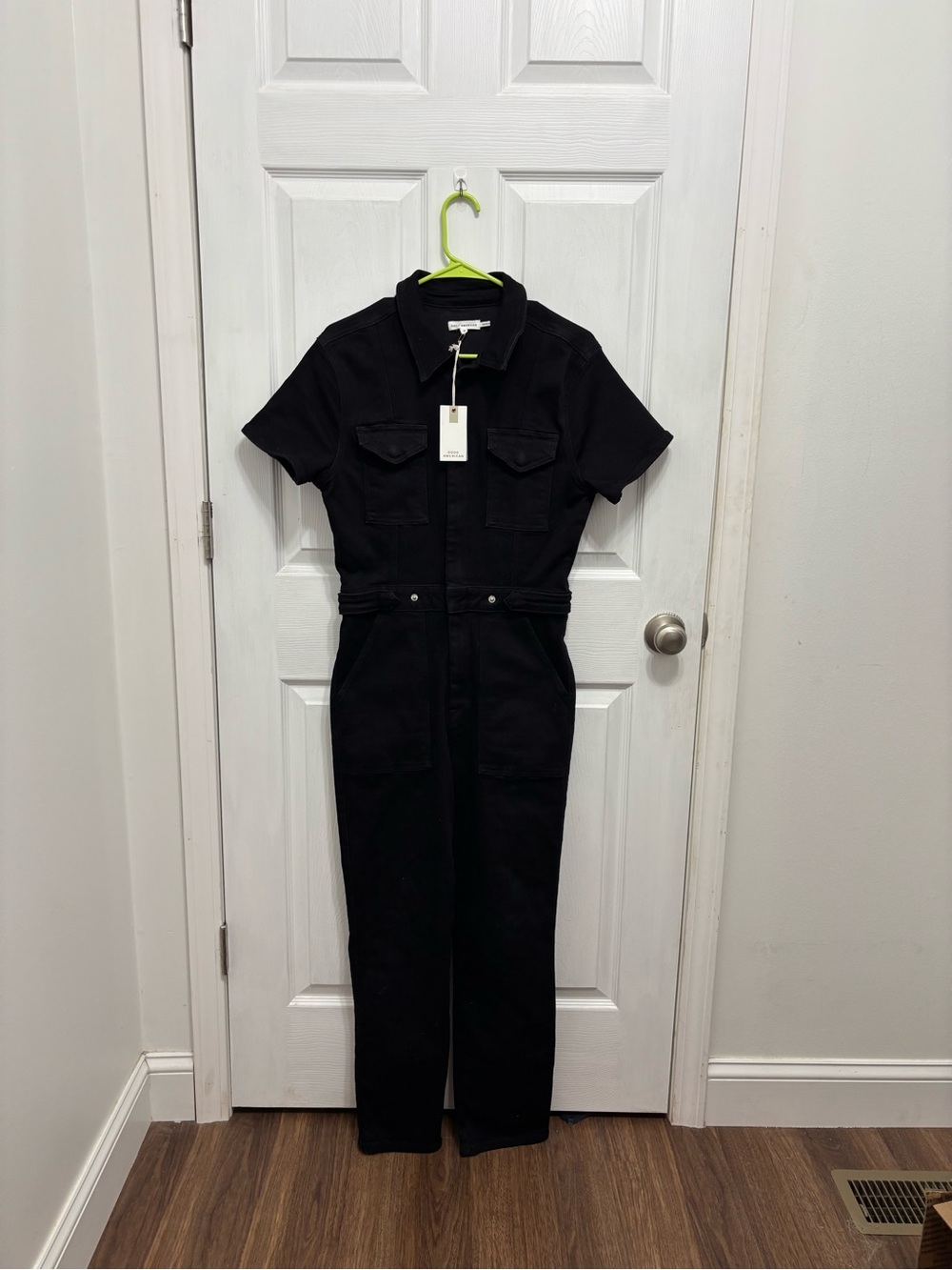 Good American Black Utility Jacket with Chest Flap Pockets